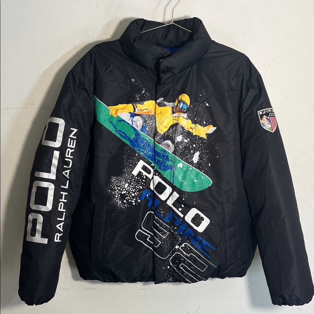 Ralph Lauren Polo Black Puffer Ski Graphic Jacket Adult sz Medium NEW w/Tags
